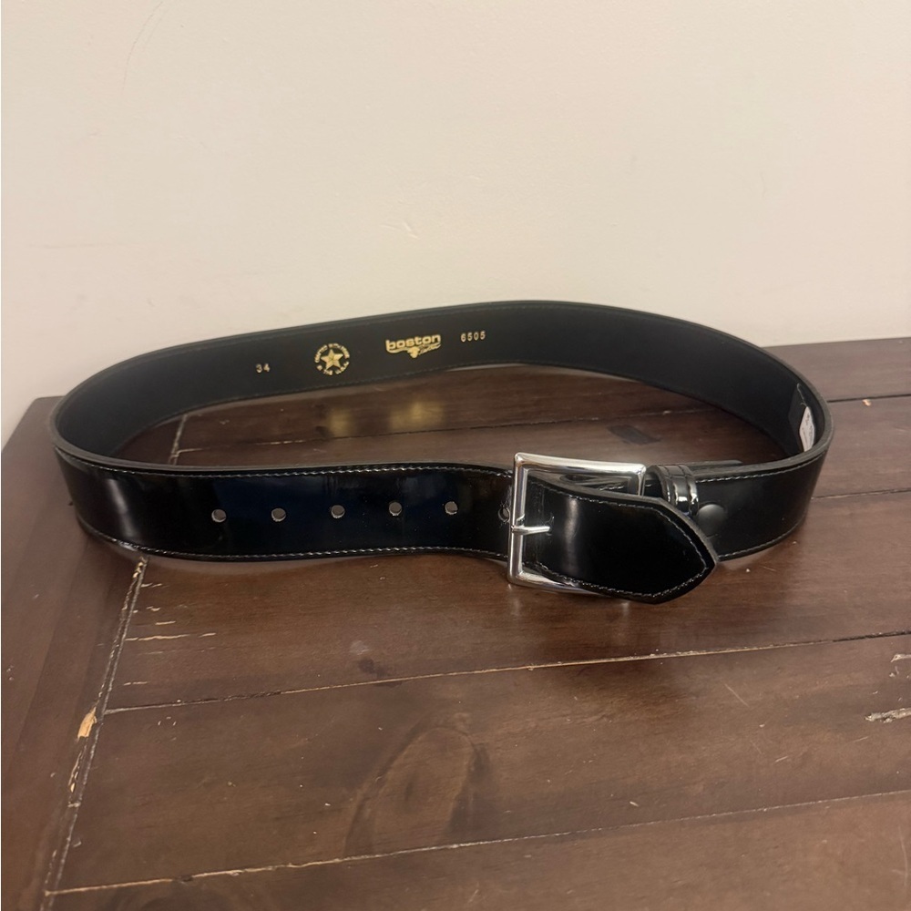 Boston Leather Patent Leather Garrison Belt Size 34 Black 1.75” Made USA